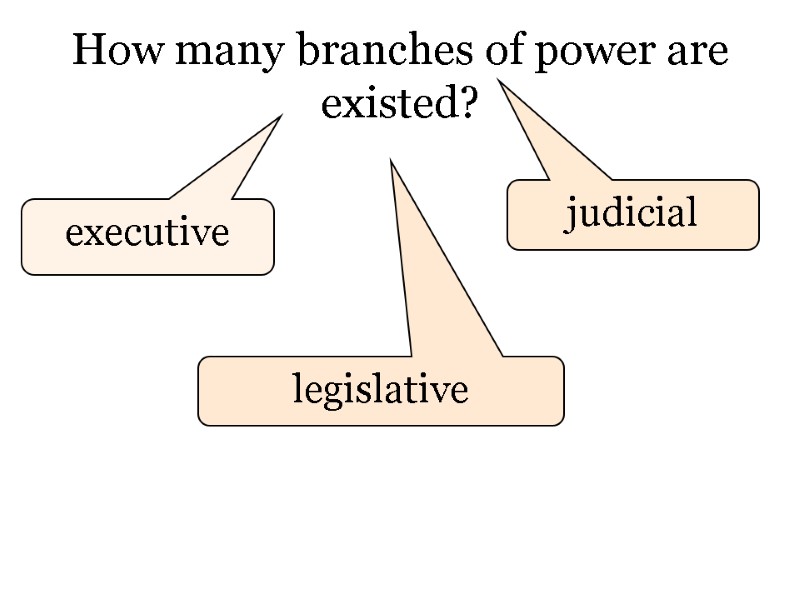 How many branches of power are existed? executive legislative judicial